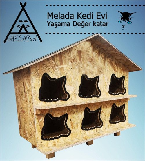 Melada Kedi Evi Dış Ortam Uygun Ahşap Kedi Evi OSB 100X95X50 cm