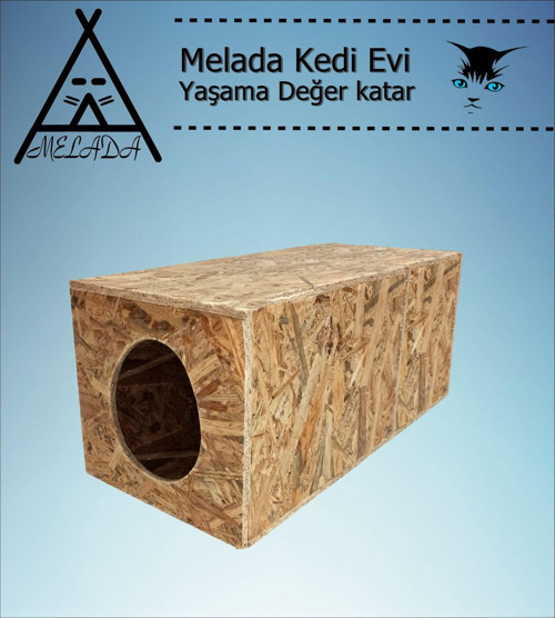 Melada Kedi Evi Dış Ortam Uygun Ahşap Kedi Evi OSB 60x40x40 cm