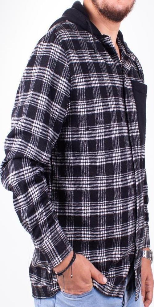 DMG23-193714 Siyah Günlük Kapüşonlu Oversize Oduncu  Erkek Gömlek
