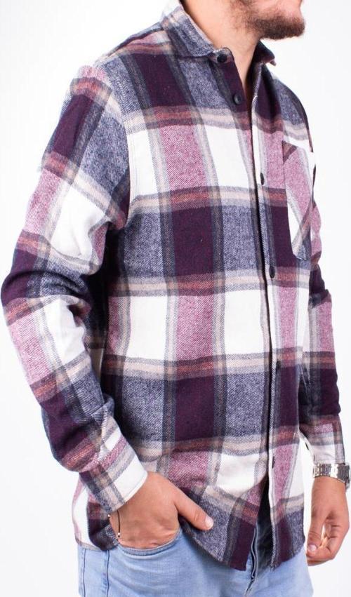DMG23-194635 Bordo Günlük Tek Cep  Ekose Oduncu Oversize Erkek Gömlek