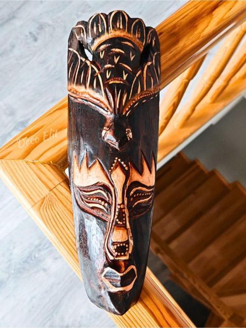 Yerliler Aborjin Kuş Surat Tipi Totem Ahşap Oyma Mask Duvar Objesi Mindi Ağacı El Oyması 30 cm