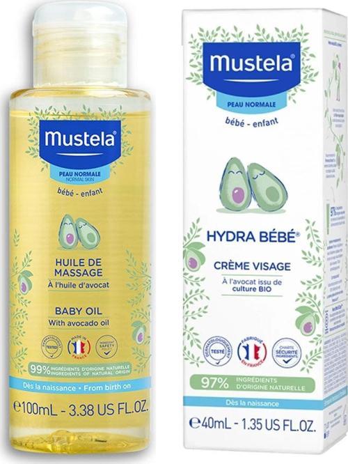 Hydra Bebe Organik Avokadolu Bebek Yüz Kremi 40 ml + Mustela Baby Oil Bebek Yağı 100 ml