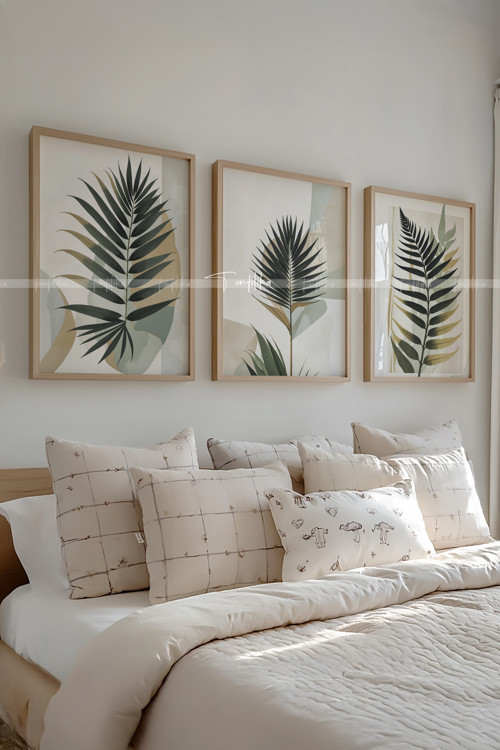 Minimalist Yaprak Desenli 3'lü Ahşap Çerçeveli Tablo Seti-30x42