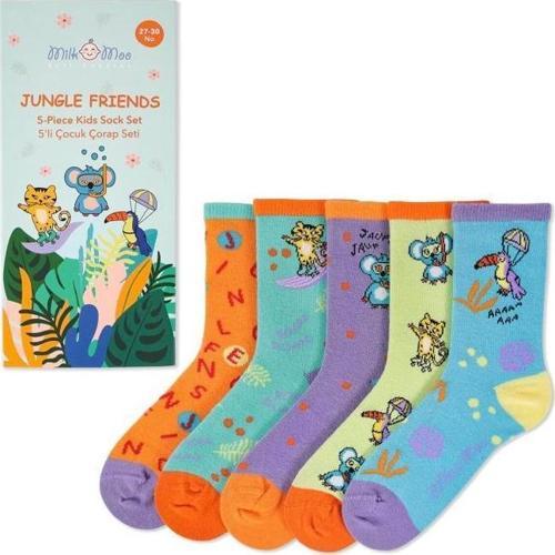 Jungle Friends Çocuk Çorap Seti 5'li, Beden 27-30, Yumuşak ve Dayanıklı Kumaş