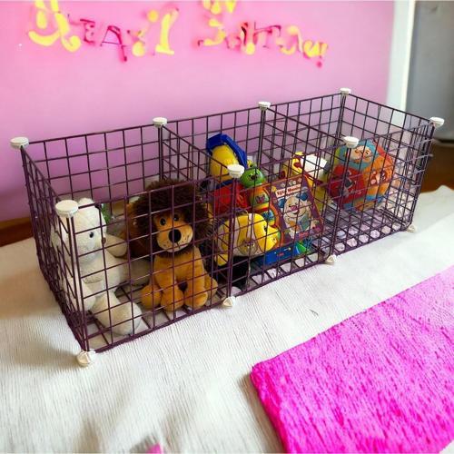 3 Bölmeli Tel Küp Çok Amaçlı Organizer Raf Pembe 33cm Mutfak, Oyuncak, Kiler, Depolama Rafı