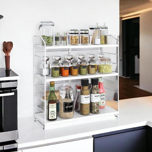 Ayarlanabilir Raflı 40cm Baharatlık, Organizer, Düzenleyizi Tezgahüstü Banyo, Mutfak, Ofis Model-1 Beyaz