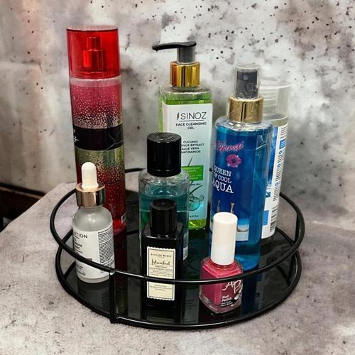 Banyo, Kozmetik Düzenleyici, Takı Standı, Organizer ve Çok Amaçlı  Servis Sunum Tepsisi, İkramlık 23CM SİYAH
