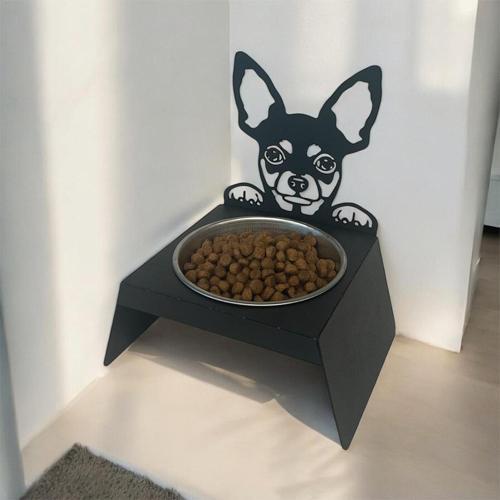 Sevimli Köpek Tasarımlı, Ergonomik Siyah Kedi ve Köpek Mama ve Su Kabı Tekli Small Model – Paslanmaz Çelik, Dayanıklı Ma