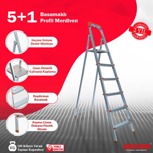 Safir Serisi 5+1 Basamaklı Galvanizli Profil Merdiven - Ev - Bahçe - İş Yeri İçin Dayanıklı