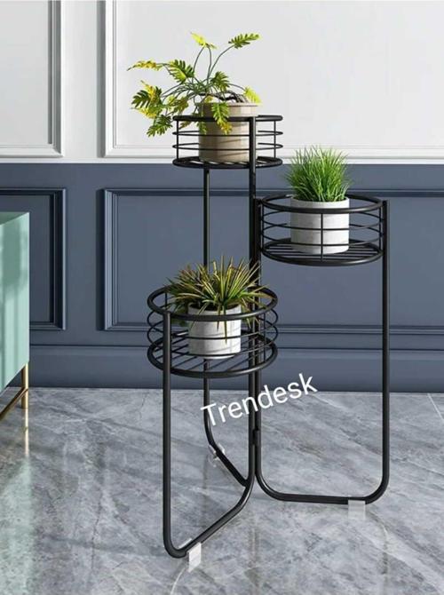 Modern 3 Katlı Metal Siyah Çiçeklik Saksı Standı Saksılık 3221