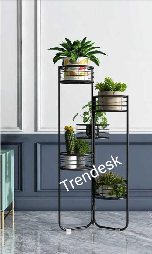 Modern 5 Katlı Metal Siyah Çiçeklik Saksı Standı Saksılık
