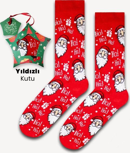 Ho Ho Ho Noel Baba Yıldızlı Kutu Renkli Çorap