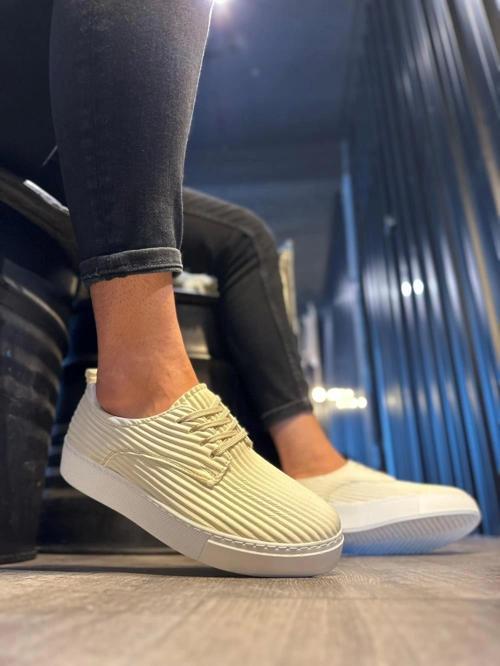 Fitilli Desenli Günlük Beyaz Erkek Ayakkabısı