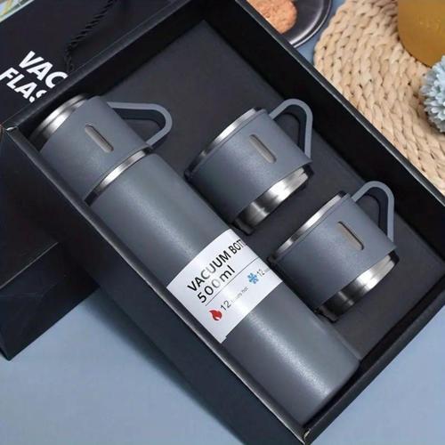 Paslanmaz Çelik Termos Renkli 3 Bardaklı 500 Ml Kutulu Set