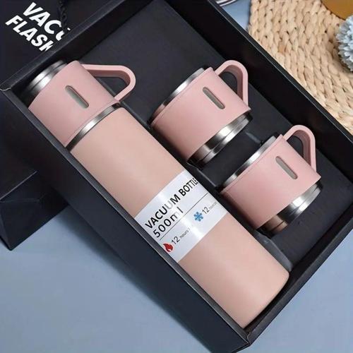 Paslanmaz Çelik Termos Renkli 3 Bardaklı 500 Ml Kutulu Set