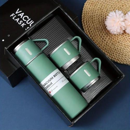 Paslanmaz Çelik Termos Renkli 3 Bardaklı 500 Ml Kutulu Set