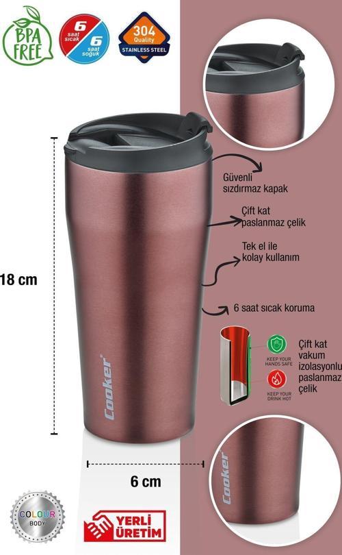 0,40 Ml Çift Kat Paslanmaz Çelik Termos ( Çay Kahve Piknik Kamp Outdoor Ofis Otel Kafe Okul )-Bordo