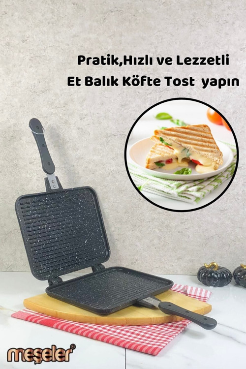 Ocak Üstü Granit Döküm El Tost Ve Çok Amaçlı Grill Tava Siyah