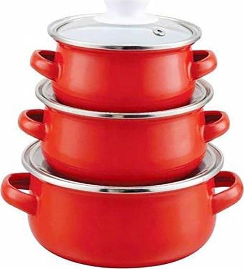 Emaye Mini 3'Lü Tencere Seti 12/14/16 Cm Kırmızı