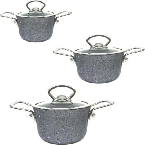 3 Lü Mini Granit Tencere Seti Gri