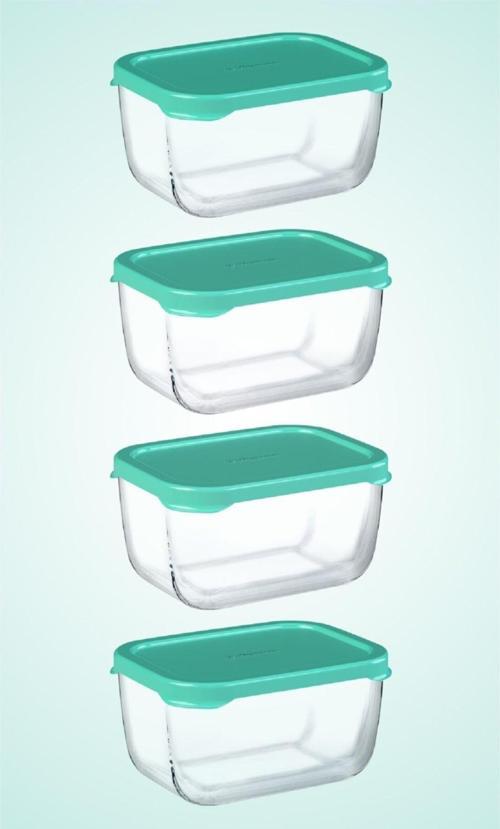 4'Lü Snowbox Saklama Kabı Takımı - 420Cc - Yeşil Kapaklı Pb4X53733