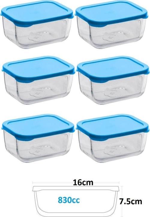 6 Adet  530743 Orta Büyük Kapaklı Snowbox Saklama Kabı Takımı 830Cc