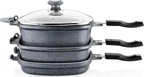 3224 7 Parça Bio Granit Multi Cooker Set 26X26 Cm Gri