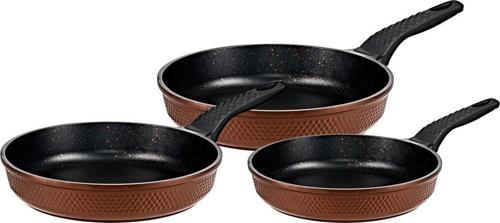 3737 - 3 Parça, Bio Granit, Sağlıklı, Modern Model, Tava Seti Bronz Gövde, Siyah Detay