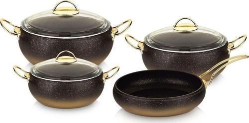 7 Parça Granit Küre Tencere Set Gold Indüksiyon Tabanlı 3023