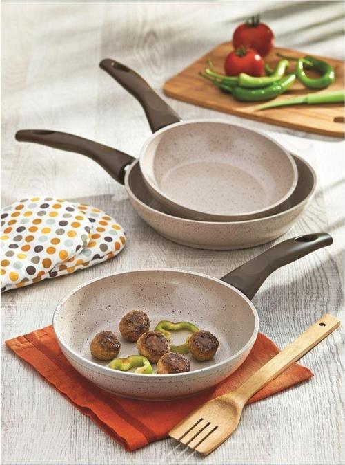 Safran 3 Boy Kapaksız Granit Tava Seti 26-28-30Cm