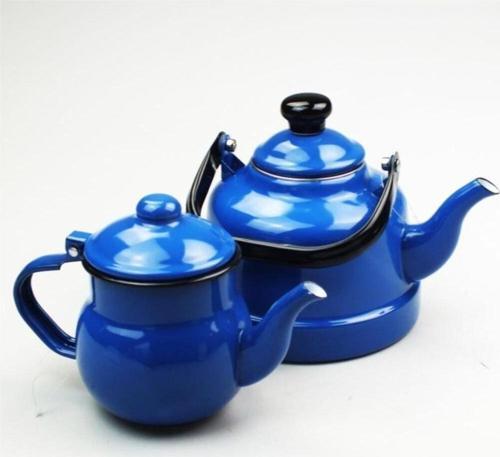 Nostaljik Emaye Çinko Çaydanlık Seti Mavi 1,7 Lt
