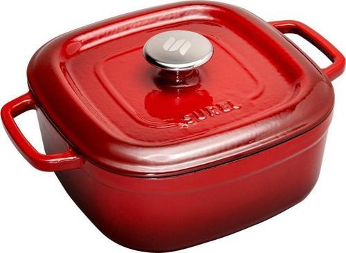 Aroma Kapak Kırmızı Kare Derin Döküm Tencere 24X24