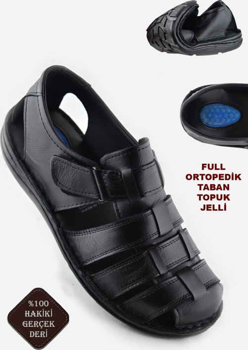 Ayakkabiburada 033 Topuk Jelli Hakiki Deri Erkek Sandalet Ayakkabı