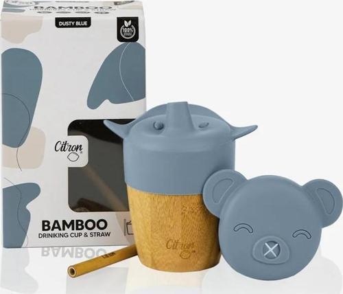 2'si 1 Arada Kapaklı ve Pipetli Organik Bambu Alıştırma Bardağı - Blue 1073636