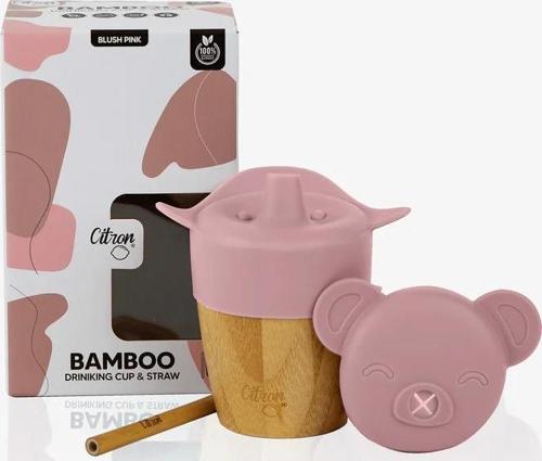 2'si 1 Arada Kapaklı ve Pipetli Organik Bambu Alıştırma Bardağı - Pink 1073643