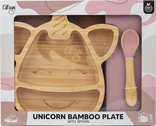 Bölmeli Organik Bambu Çocuk Yemek Takımı - Unicorn 1073551