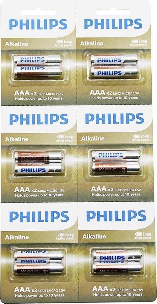 PHILIPS  ALKALİNE İNCE - AAA - 1.5V  PİL  12PCS= 2Lİ X 6 