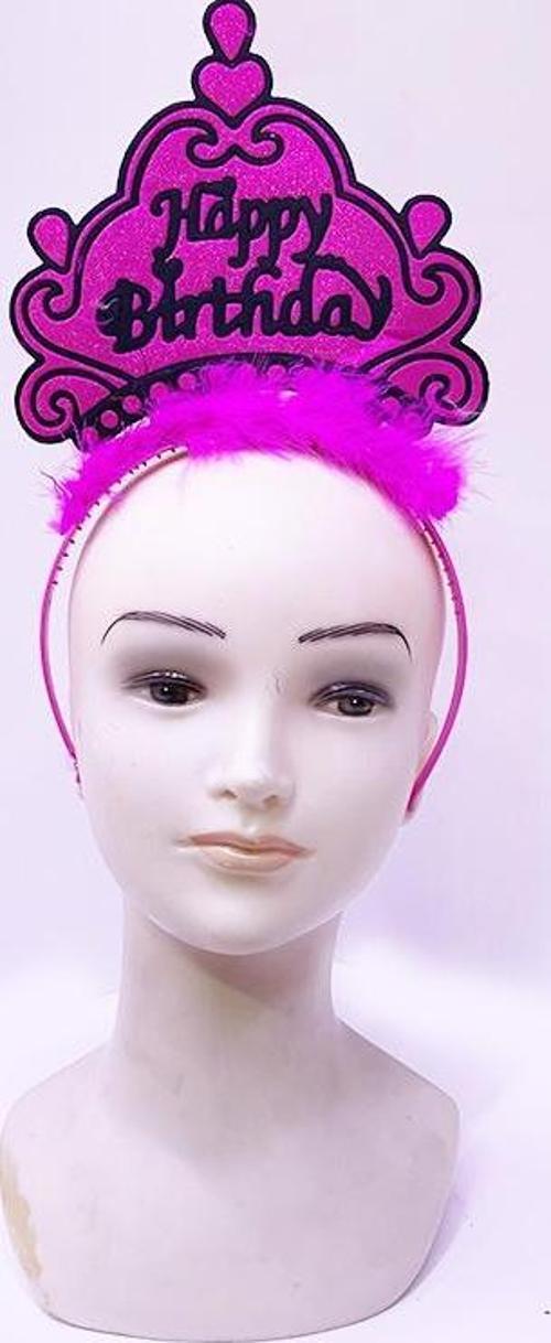 Happy Birthday Neon Fuşya Renk Doğum Günü Tacı 24x15 cm 