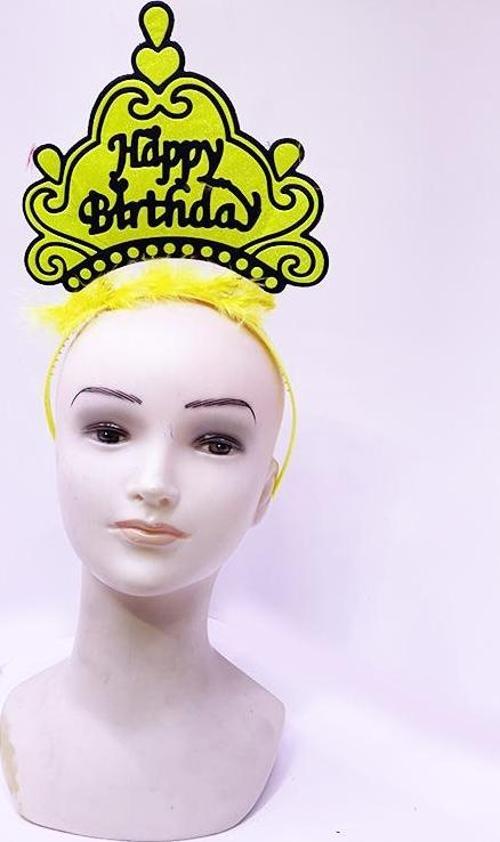 Happy Birthday Neon Sarı Renk Doğum Günü Tacı 24x15 cm 