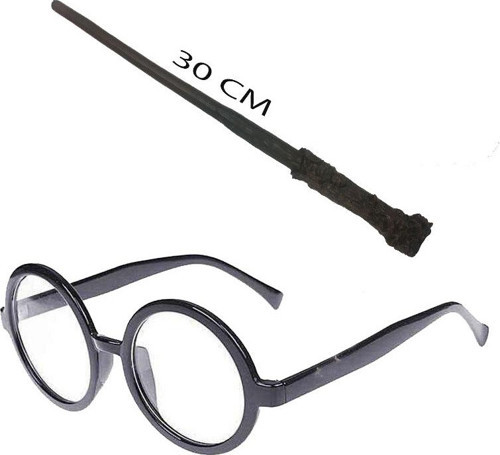 Harry Potter Asası 30 cm ve Siyah Çerçeveli Harry Potter Gözlüğü Seti