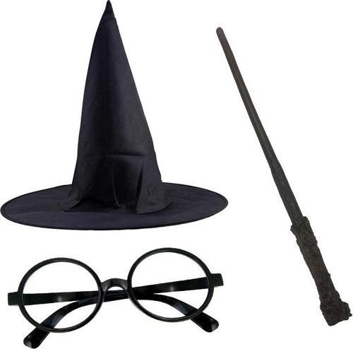 Harry Potter Şapkası Harry Potter Gözlüğü Harry Potter Asası 3 lü Set 