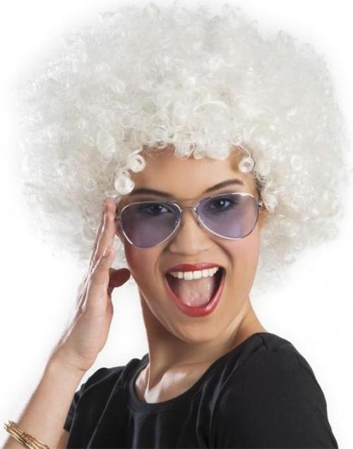 Beyaz Renk Kıvırcık Afro Bonus Peruk 