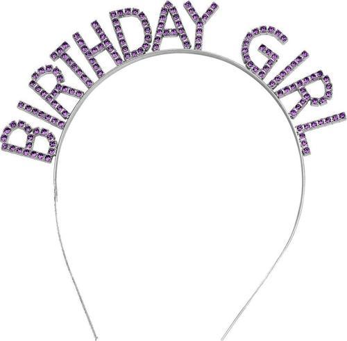 Mor Renk Kristal Taşlı Parlak Birthday Girl Yazılı Taç 16x17 cm 