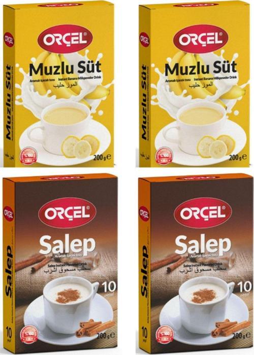 2 Muzlu Süt + 2 Salep Aromalı Içecek Tozu Oralet Çay 4X200 gr
