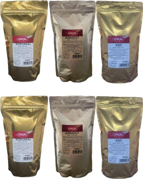 2Kg Karadut 2Kg Kivi 2Kg Portakal Aromalı Içecek Tozu Oralet Sıcak Soğuk 6 Kg. Kafe Seti