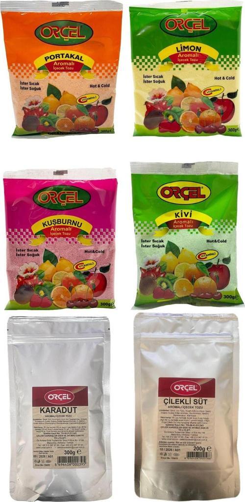 Çilekli Süt +Kivi +Karadut +Portakal +Limon +Kuşburnu Toz İçecek Seti Oralet Karışık Paket 6Adet