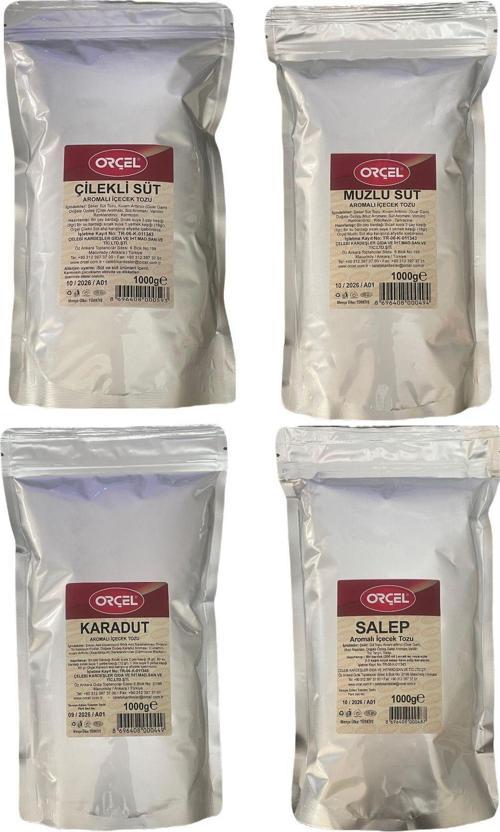 Çilekli Süt +Muzlu Süt +Salep+Karadut Aromalı İçecek Tozu Oralet Çay 4X1 Kg