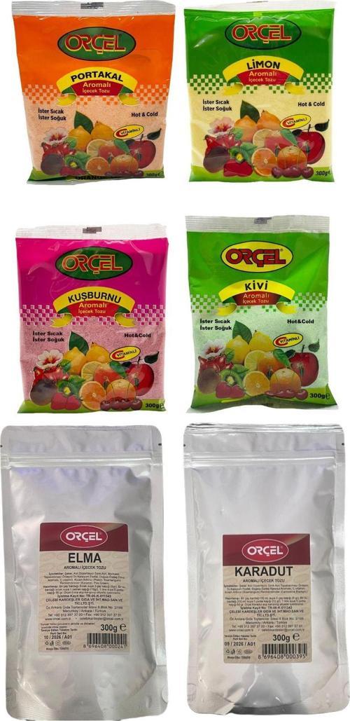 Karadut +Elma +Kivi +Limon +Portakal + Kuşburnu Toz İçecek Seti Oralet Karışık Paket 6X300 gr