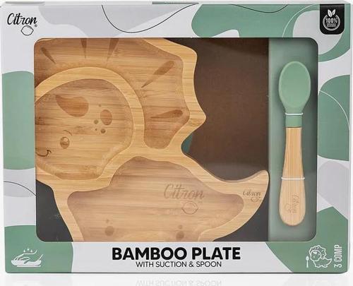 Bölmeli Vakum Tabanlı Organik Bambu Çocuk Yemek Takımı - Dino 1073537