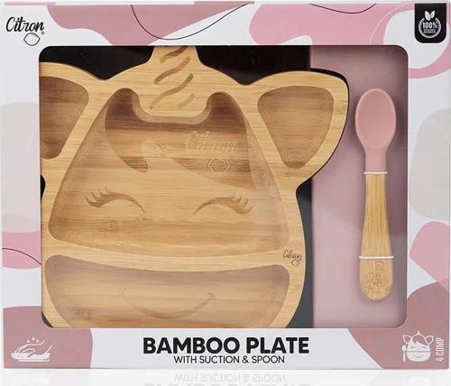 Bölmeli Vakum Tabanlı Organik Bambu Çocuk Yemek Takımı - Unicorn 1073544